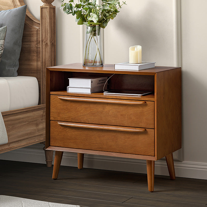 Mid-Century Nightstand with Charging Station & Shelf