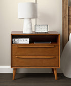 Mid-Century Nightstand with Charging Station & Shelf