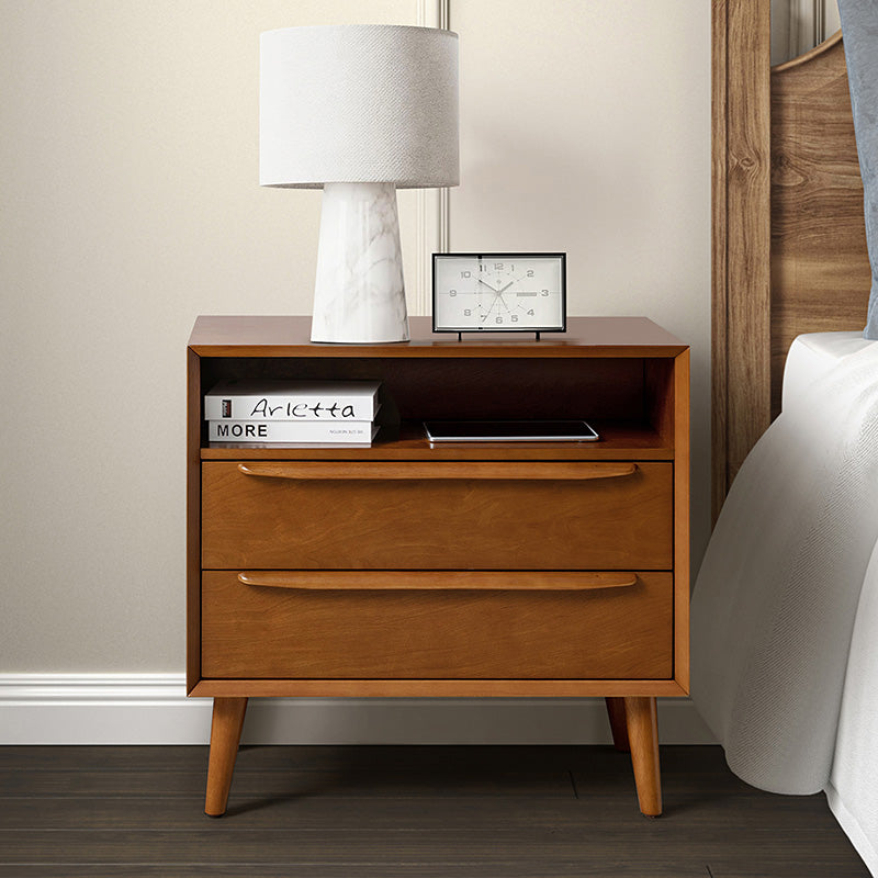 Mid-Century Nightstand with Charging Station & Shelf