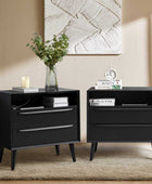 Mid-Century Nightstand with Charging Station & Shelf