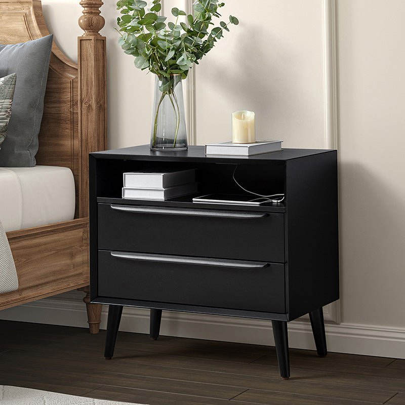 Mid-Century Nightstand with Charging Station & Shelf