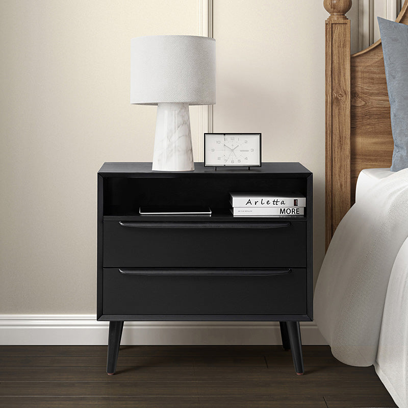 Mid-Century Nightstand with Charging Station & Shelf