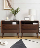 Mid-Century Nightstand with Charging Station & Shelf
