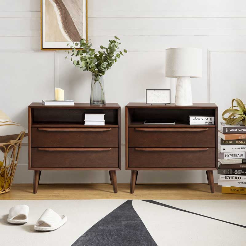 Mid-Century Nightstand with Charging Station & Shelf