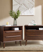 Mid-Century Nightstand with Charging Station & Shelf