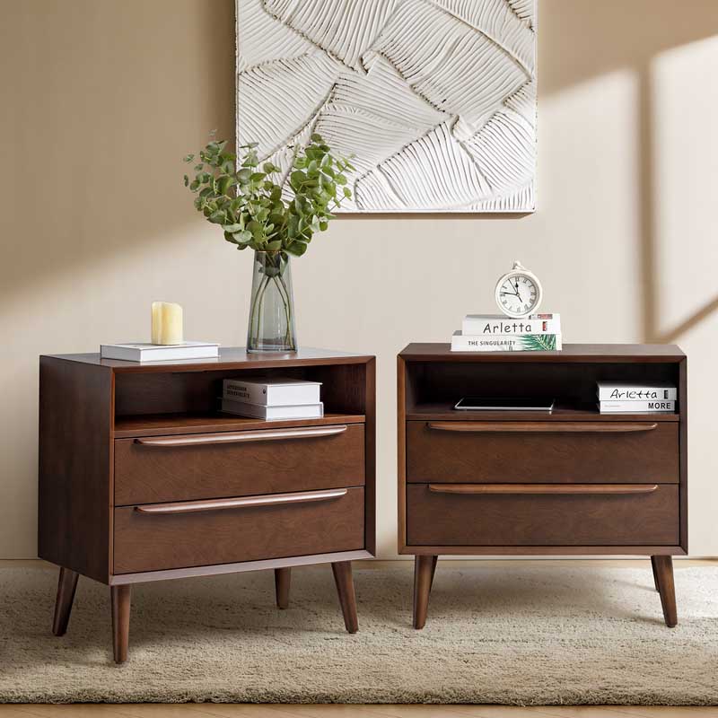 Mid-Century Nightstand with Charging Station & Shelf