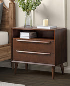 Mid-Century Nightstand with Charging Station & Shelf