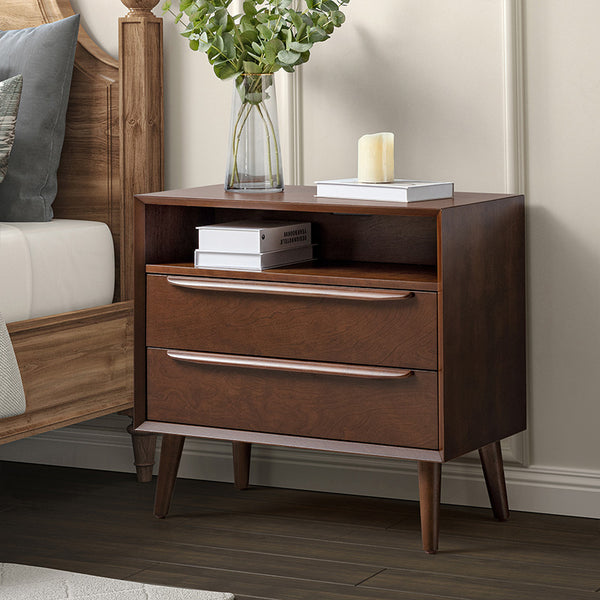 Mid-Century Nightstand with Charging Station & Shelf