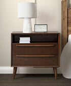 Mid-Century Nightstand with Charging Station & Shelf