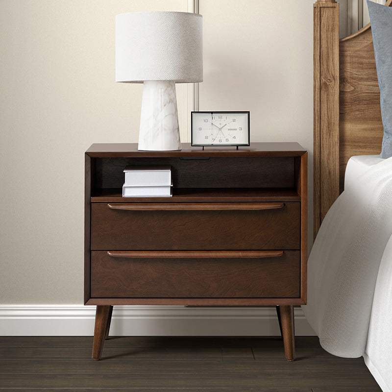 Mid-Century Nightstand with Charging Station & Shelf