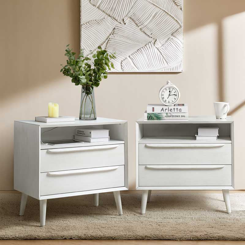 Mid-Century Nightstand with Charging Station & Shelf