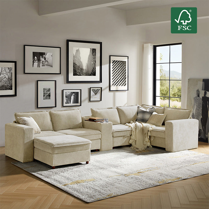 Miriam Sectional Sofa with Storage, Tabletop, Cup Holders & USB Ports