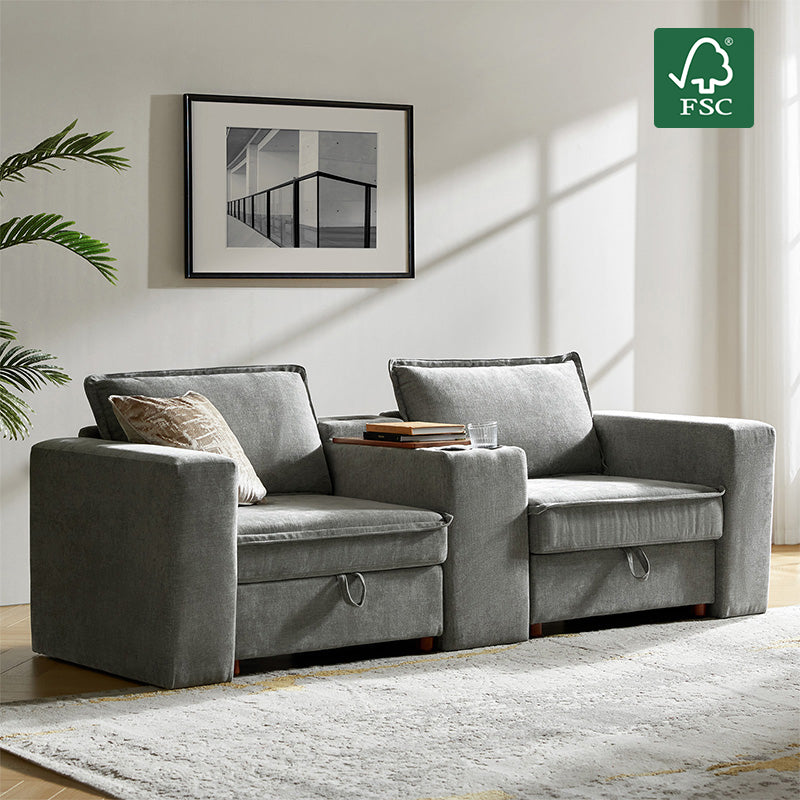 Miriam Sectional Sofa with Storage, Tabletop, Cup Holders & USB Ports