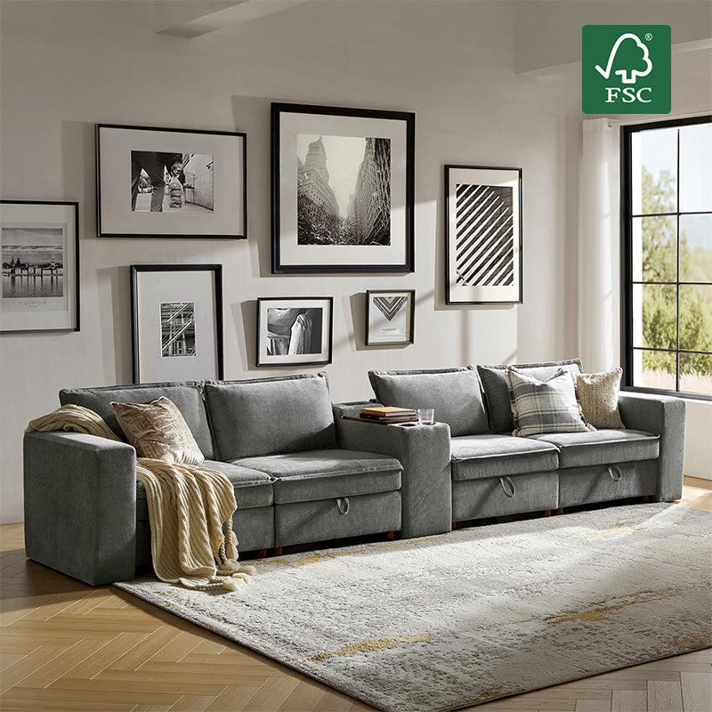 Miriam Sectional Sofa with Storage, Tabletop, Cup Holders & USB Ports