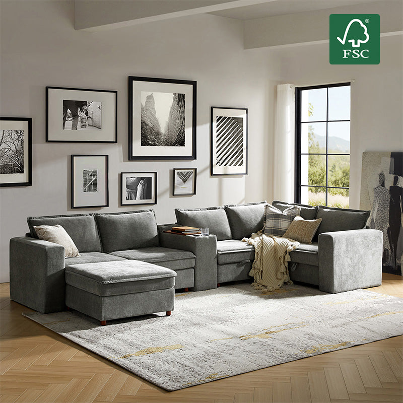Miriam Sectional Sofa with Storage, Tabletop, Cup Holders & USB Ports
