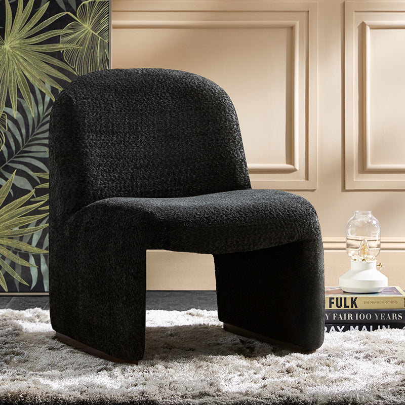 Modern Accent Boucle Side Chair with Walnut Legs