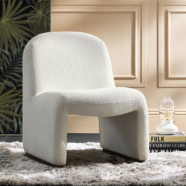 Modern Accent Boucle Side Chair with Walnut Legs