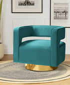 Modern Velvet Swivel Barrel Armchair with 3D Curved Open Back