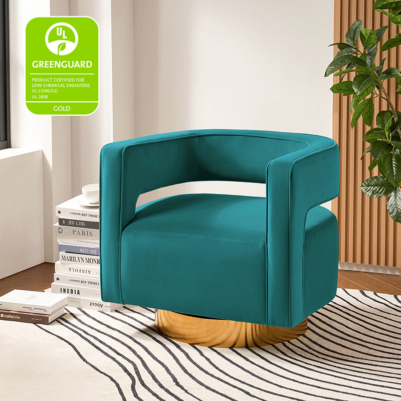 Modern Velvet Swivel Barrel Armchair with 3D Curved Open Back