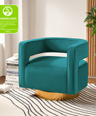 Modern Velvet Swivel Barrel Armchair with 3D Curved Open Back