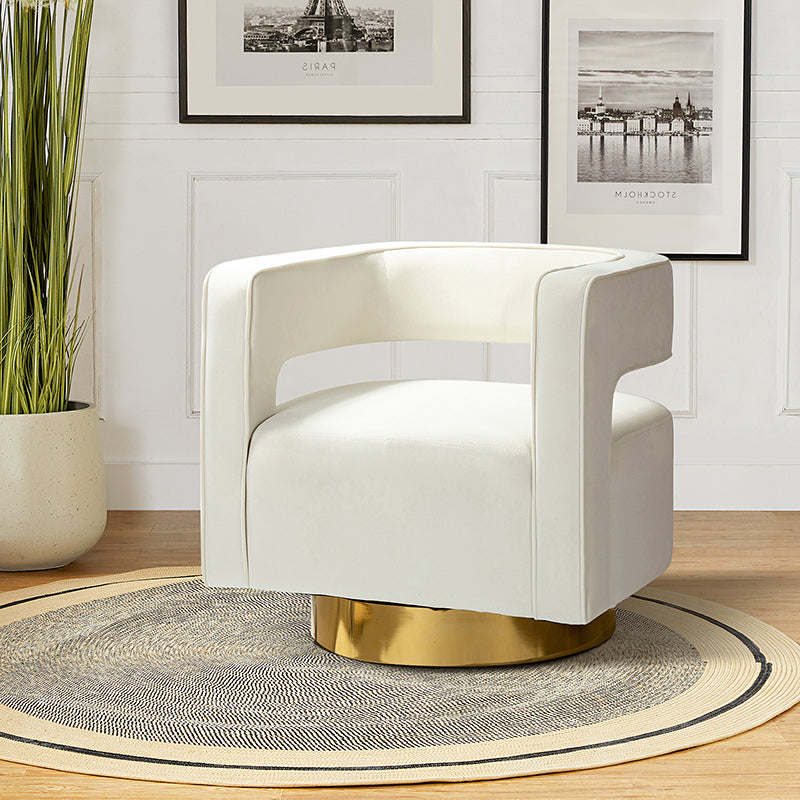 Modern Velvet Swivel Barrel Armchair with 3D Curved Open Back