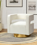 Modern Velvet Swivel Barrel Armchair with 3D Curved Open Back