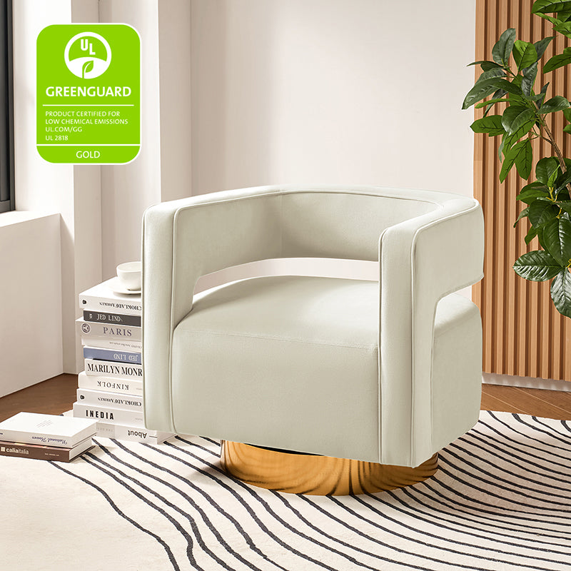 Modern Velvet Swivel Barrel Armchair with 3D Curved Open Back