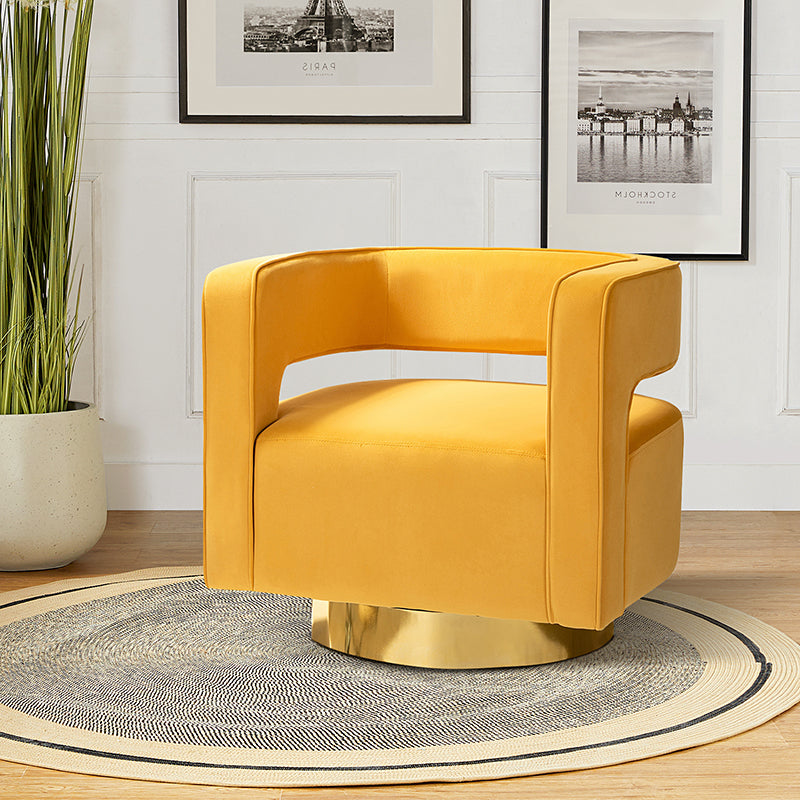 Modern Velvet Swivel Barrel Armchair with 3D Curved Open Back