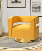 Modern Velvet Swivel Barrel Armchair with 3D Curved Open Back