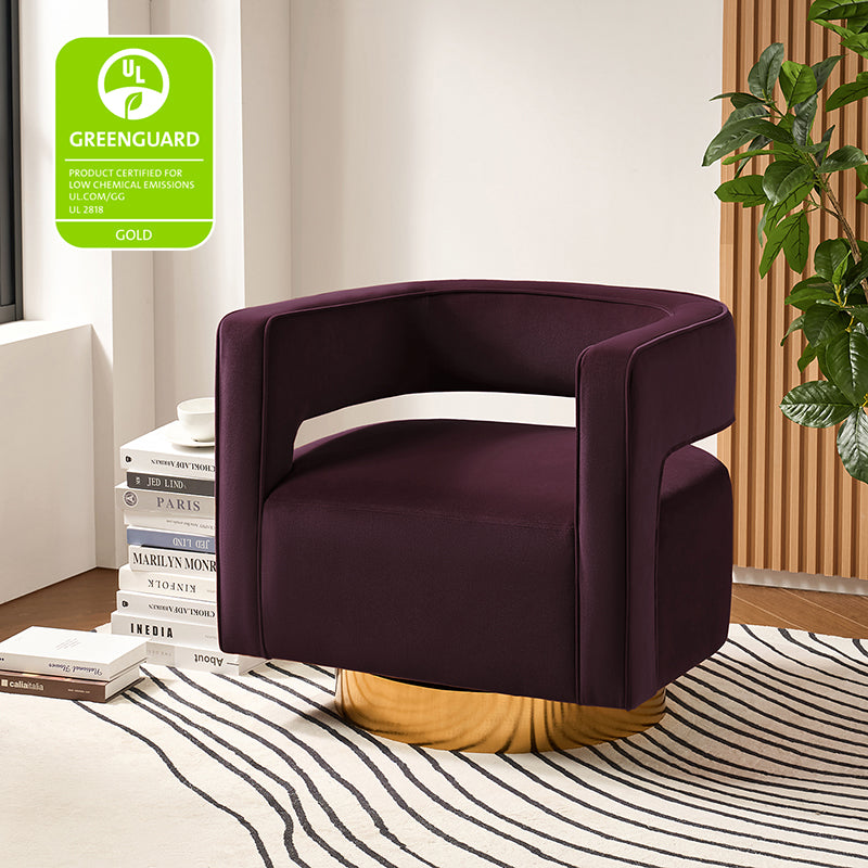 Modern Velvet Swivel Barrel Armchair with 3D Curved Open Back