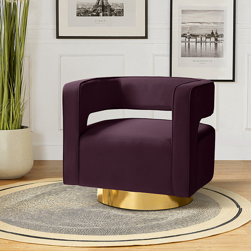 Modern Velvet Swivel Barrel Armchair with 3D Curved Open Back