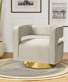 Modern Velvet Swivel Barrel Armchair with 3D Curved Open Back