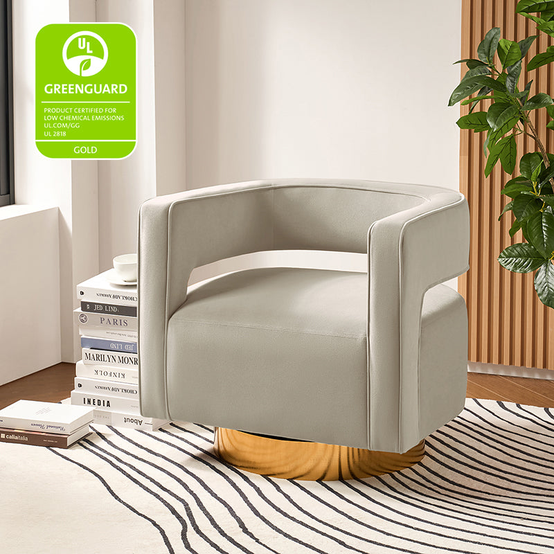 Modern Velvet Swivel Barrel Armchair with 3D Curved Open Back