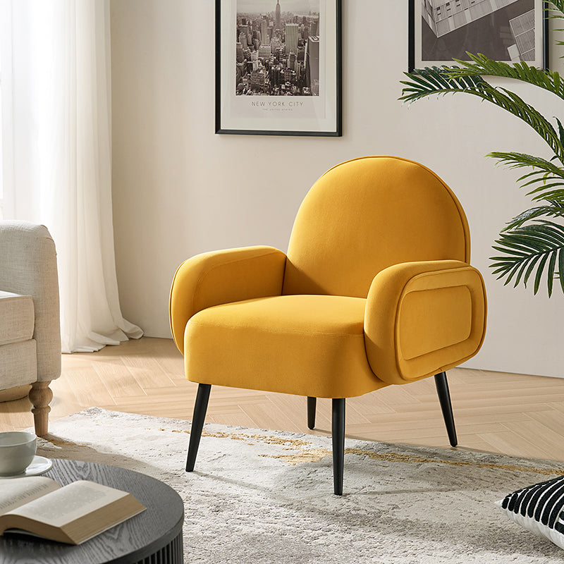 Modern Velvet Upholstered Armchair with Adjustable Metal Feet