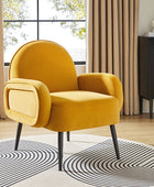Modern Velvet Upholstered Armchair with Adjustable Metal Feet