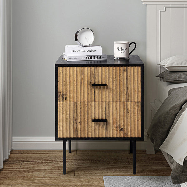 Nahuel Modern Nightstand with Pleated Drawers