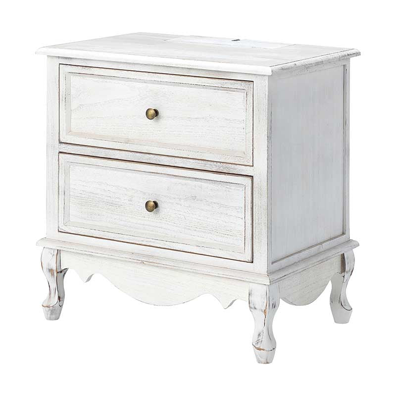 Galatea French Country Nightstand with 2 Drawers & Charging Station