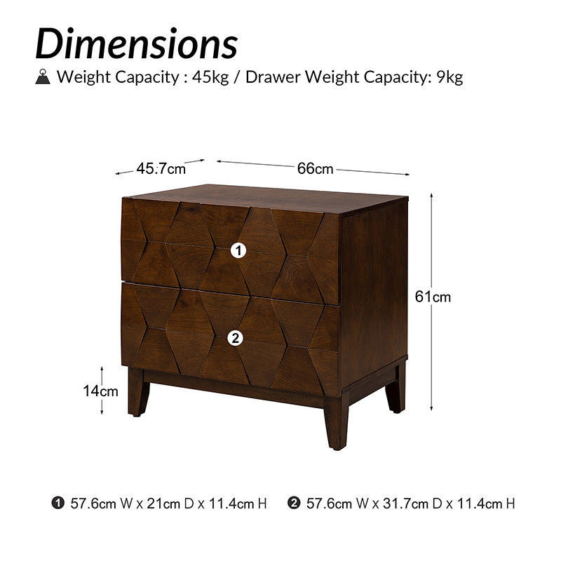 Kamu 2 - Drawer Nightstand with Built-In Outlets