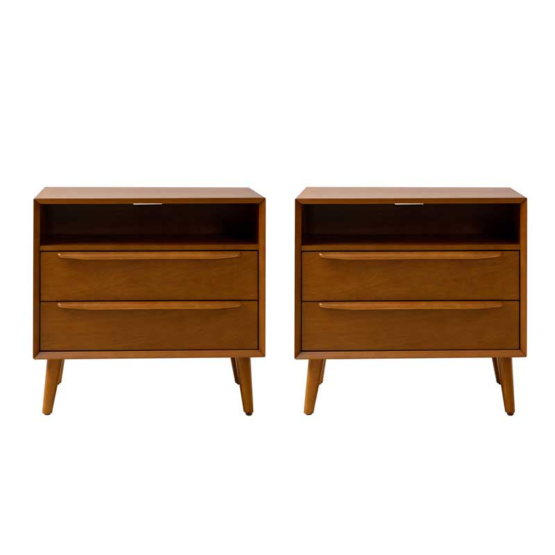 Lilian Mid-Century Nightstand with Charging Station & Shelf