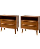 Lilian Mid-Century Nightstand with Charging Station & Shelf