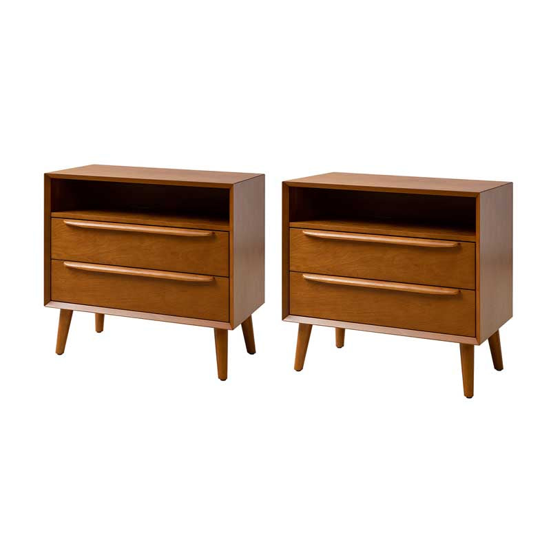 Lilian Mid-Century Nightstand with Charging Station & Shelf