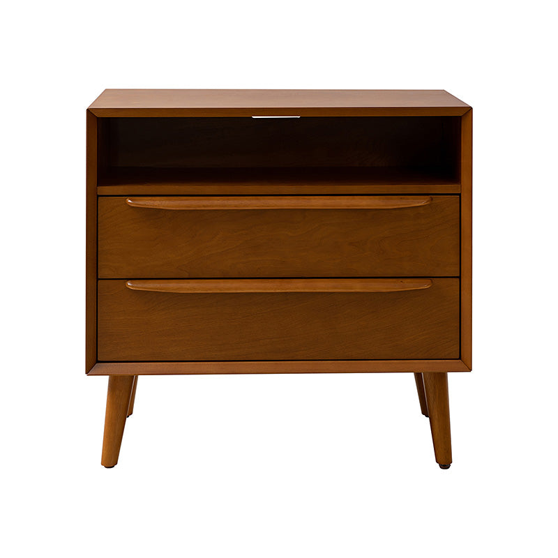 Lilian Mid-Century Nightstand with Charging Station & Shelf