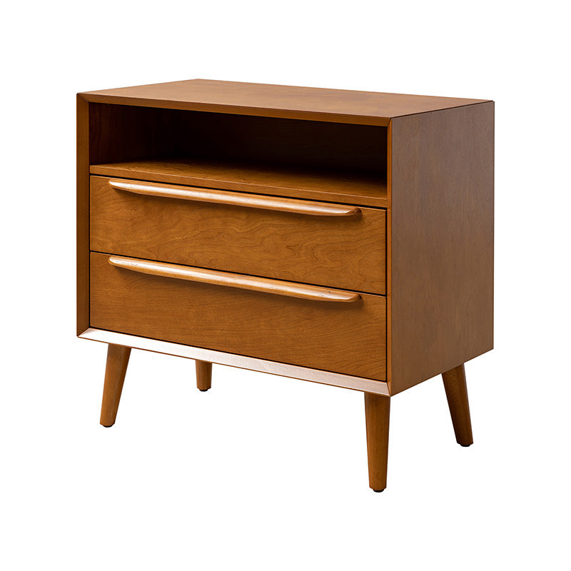 Lilian Mid-Century Nightstand with Charging Station & Shelf