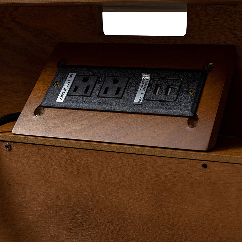 Lilian Mid-Century Nightstand with Charging Station & Shelf