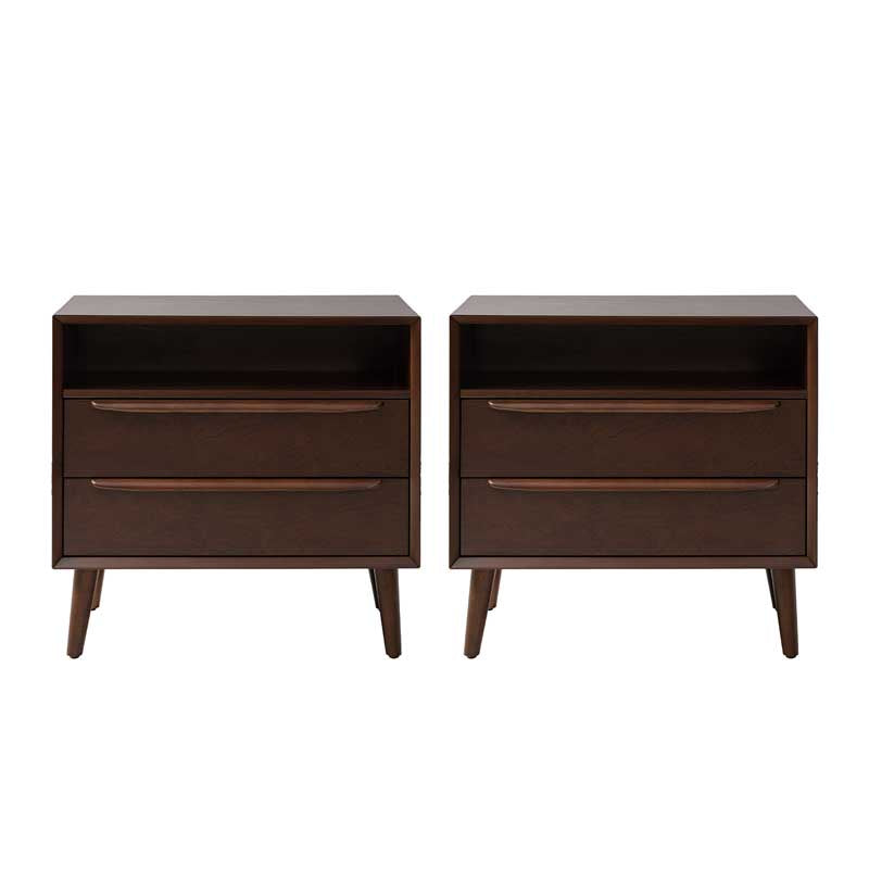 Lilian Mid-Century Nightstand with Charging Station & Shelf