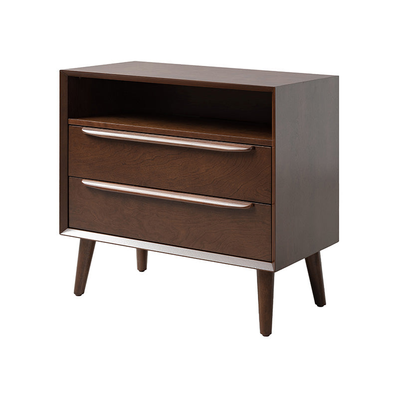 Lilian Mid-Century Nightstand with Charging Station & Shelf