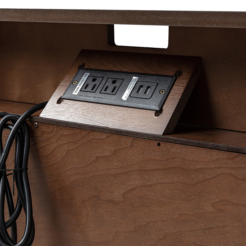 Lilian Mid-Century Nightstand with Charging Station & Shelf