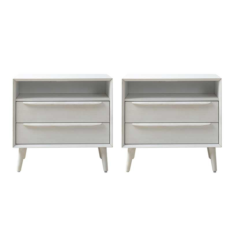 Lilian Mid-Century Nightstand with Charging Station & Shelf