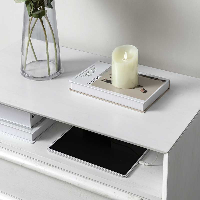 Lilian Mid-Century Nightstand with Charging Station & Shelf