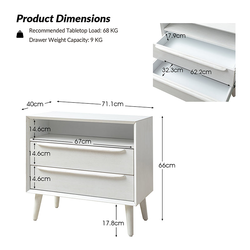 Lilian Mid-Century Nightstand with Charging Station & Shelf